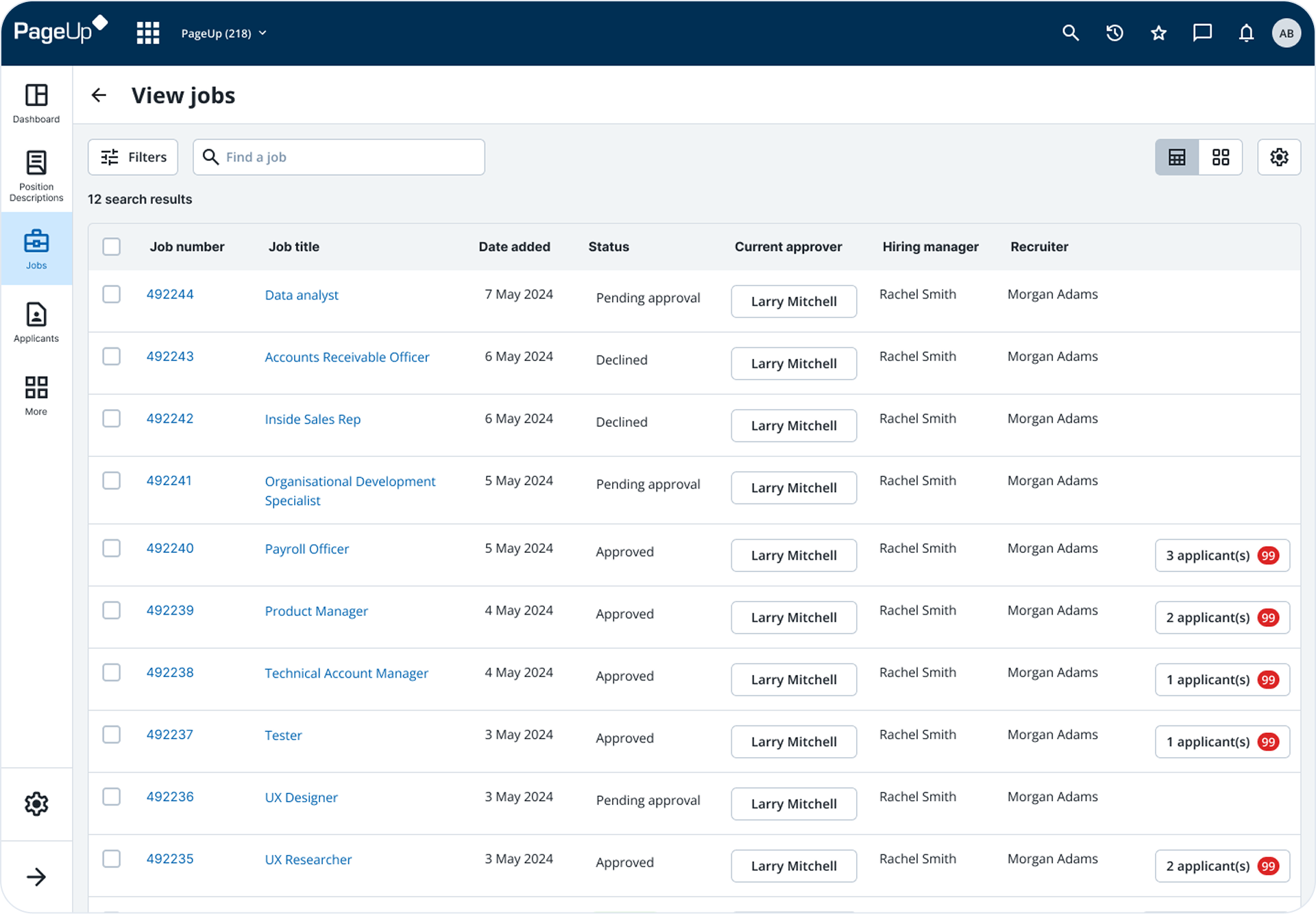 Redesigned PageUp Jobs Table