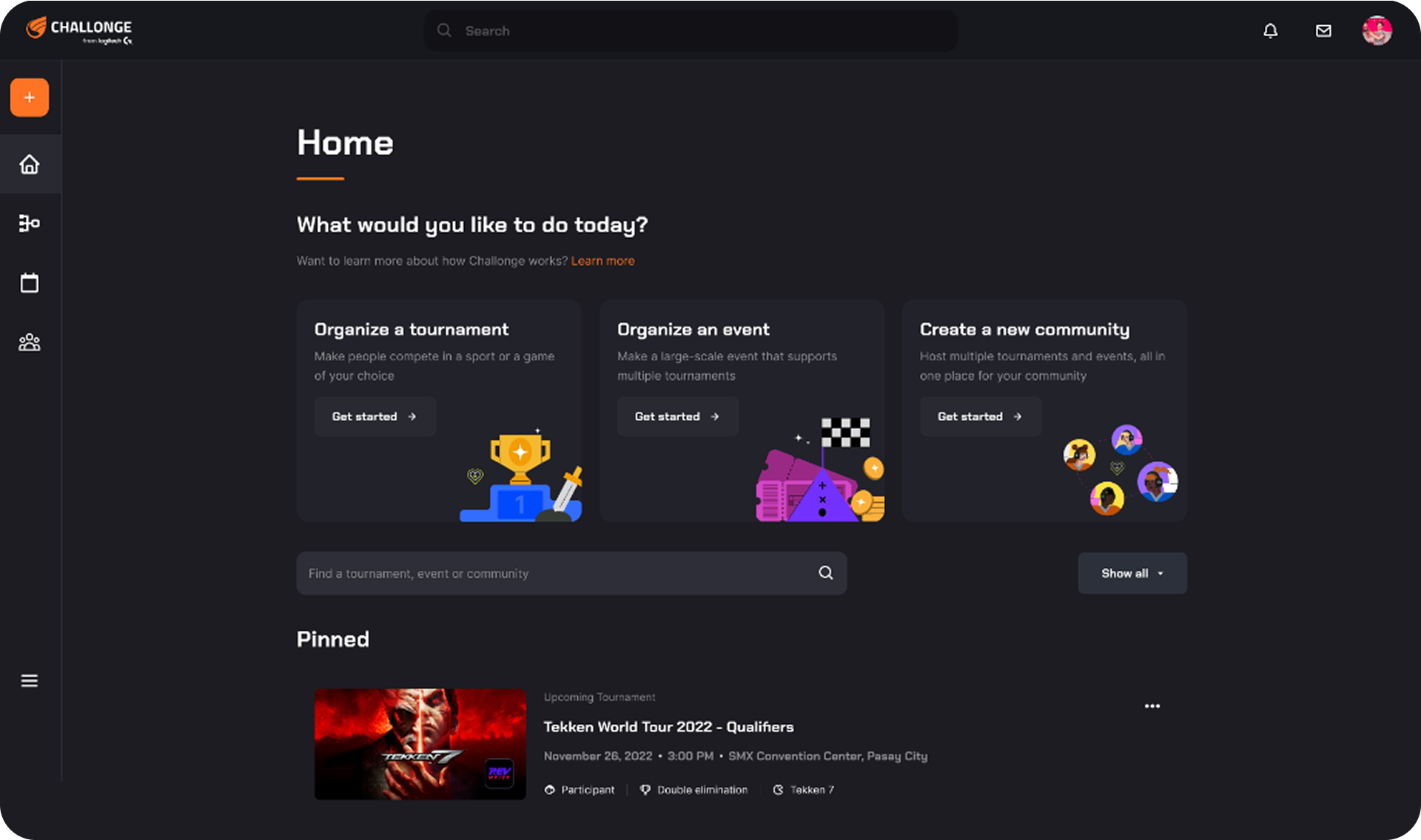 Challonge dashboard mockup